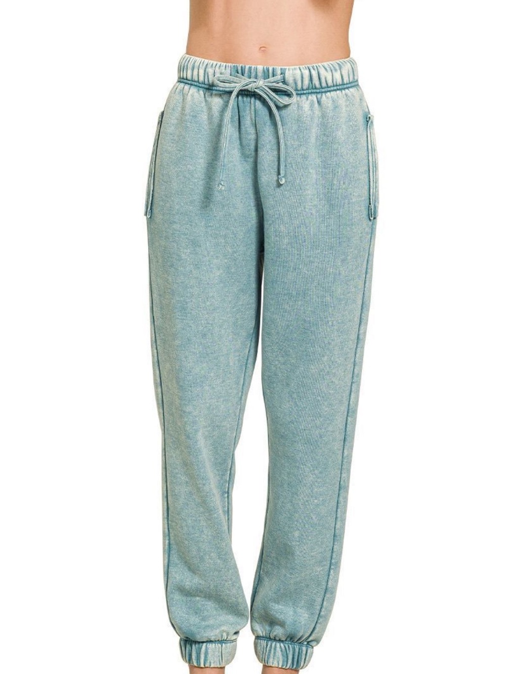 Zenana Acid Wash Teal Jogger Sweat Pants
